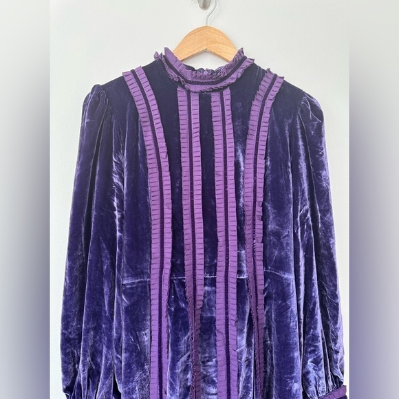 LISOU Gig Ruffle Long Sleeve violet purple Velvet Dress 6 NWT - Picture 6 of 14